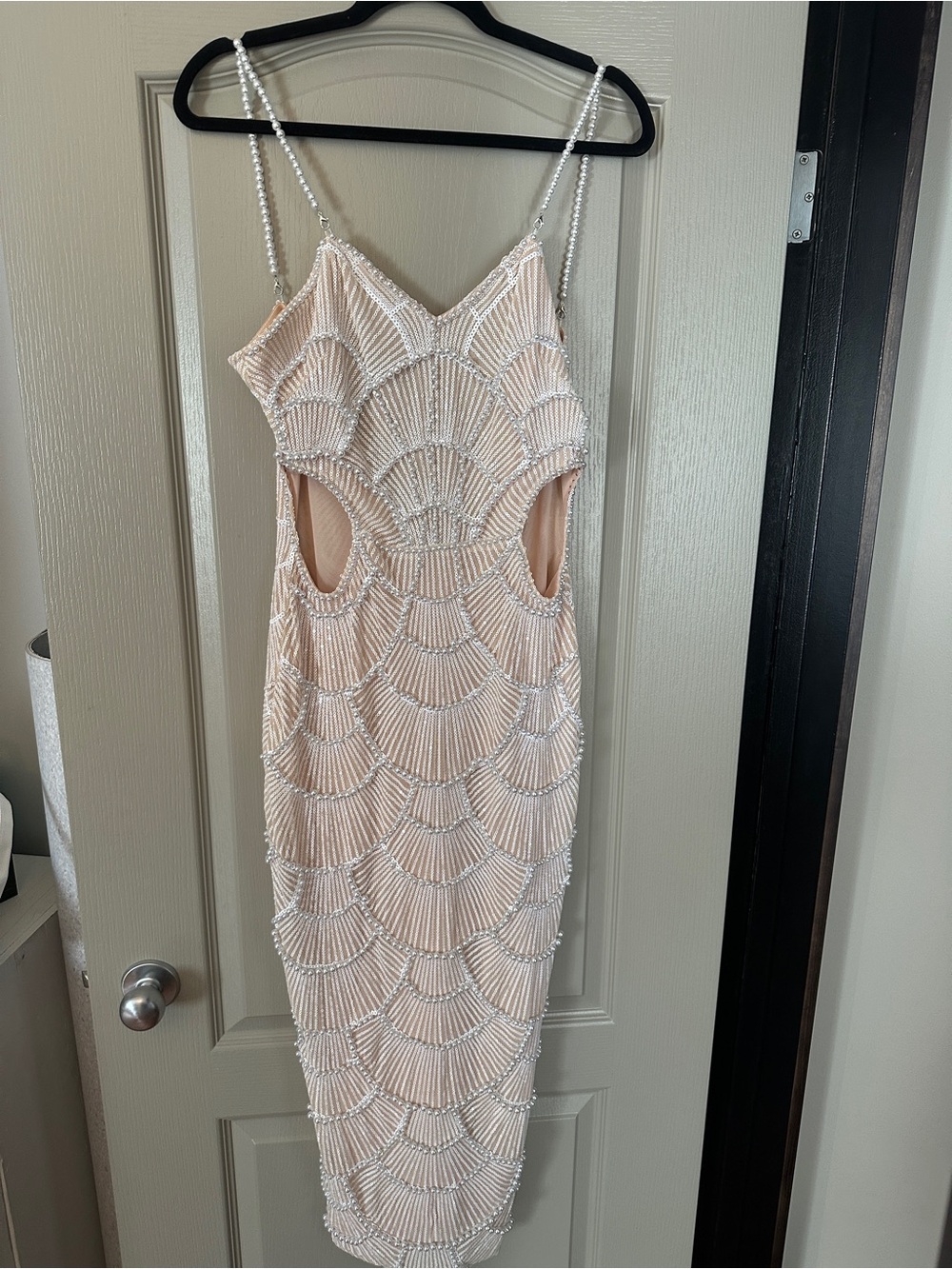 Beaded Scallop Midi Dress with Side Cutouts - White - Picture 2 of 2